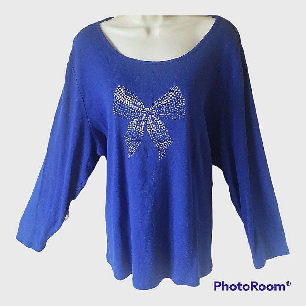 Karen Scott Woman royal blue long-sleeve cotton knit top, size 2X